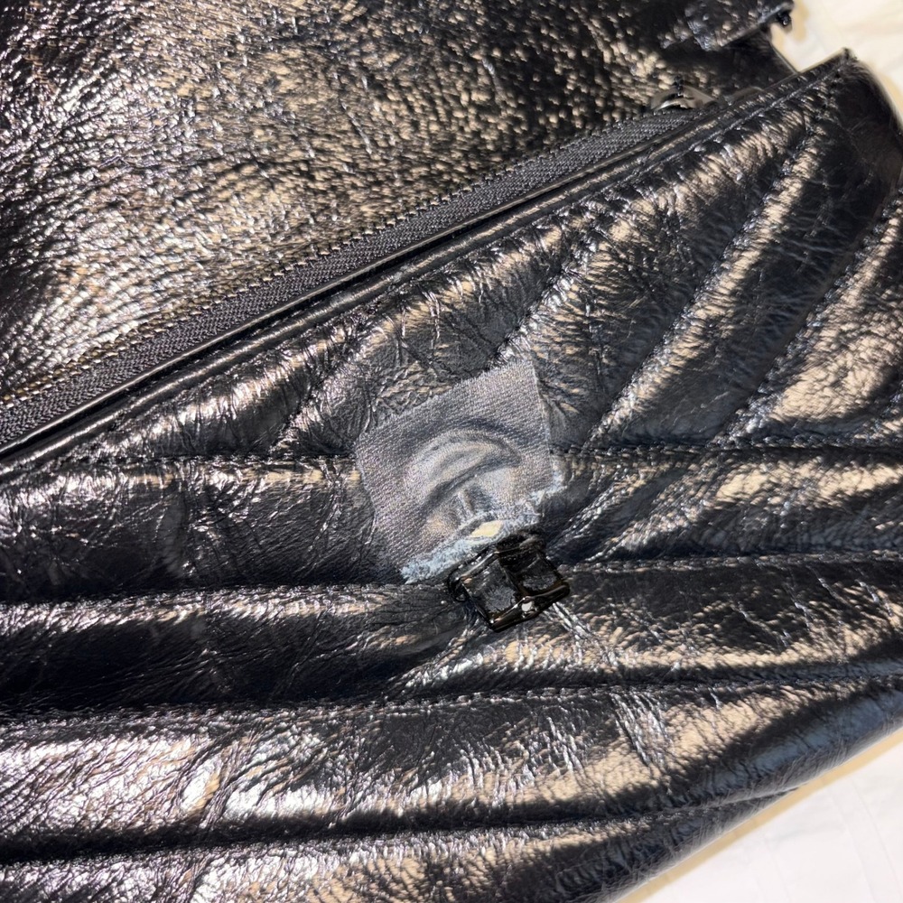 Tory Burch Crossbody Bag Womens Black Kira Chevron Crinkled Patent Leather Quilt - Picture 5 of 8